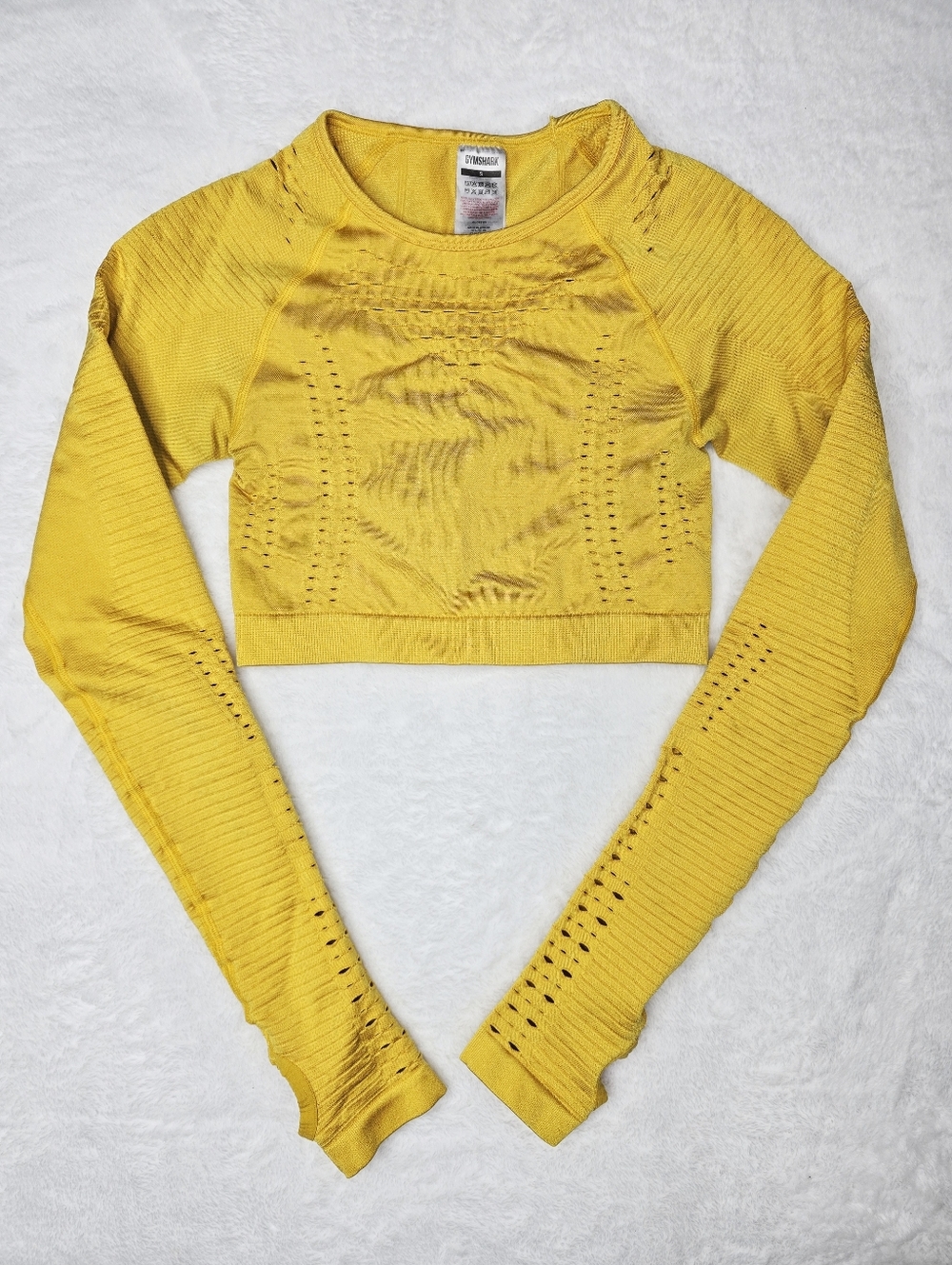 Gymshark Seamless Crop Long Sleeve Top Mustard Yellow Thumbholes Womens S